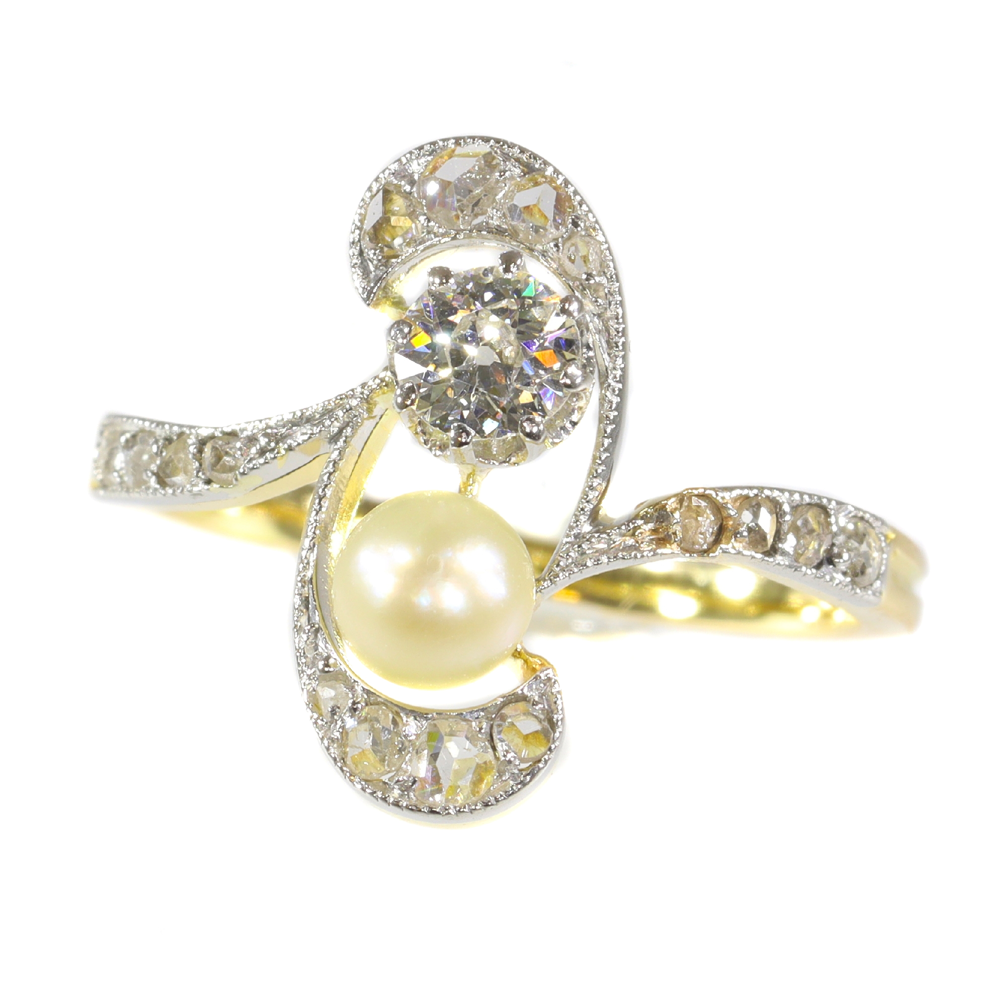 Original Art Nouveau diamond and pearl engagement ring